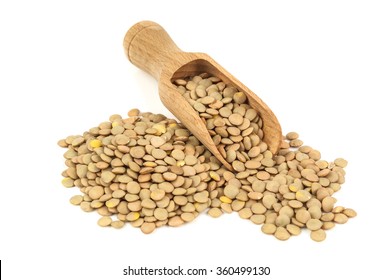 Raw Scattered Lentils On White Background