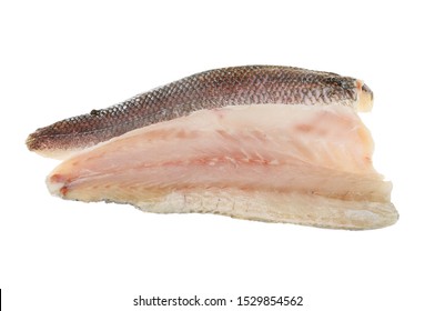 Raw Sea Bass Fish Fillets Isolated Against White