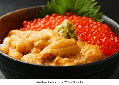 Raw sea urchin and salmon roe bowl