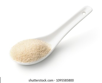 Raw Semolina In Ceramic Spoon Isolated On White