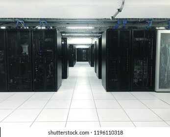 Raw of server rack or Network device in datacenter.Datacenter concept