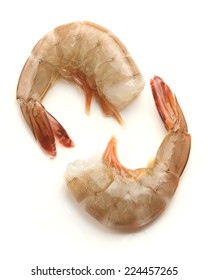 Raw Shrimp On White Background.