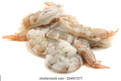 Raw Shrimp On White Background.