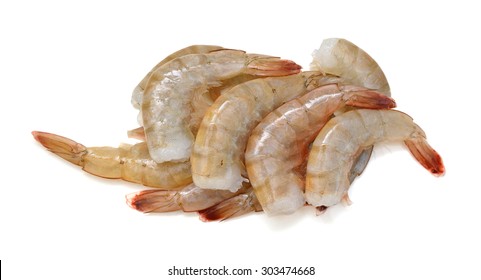 Raw Shrimp On White Background