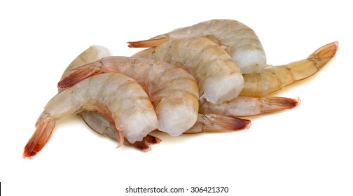 Raw Shrimp On White Background