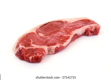 Raw Sirloin Steak Against White Background