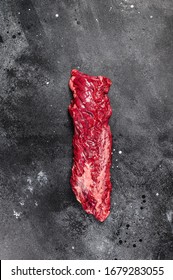 Raw Skirt, Machete Steak. Black Background. Top View