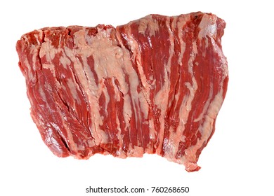 Raw Skirt Steak On A White Background