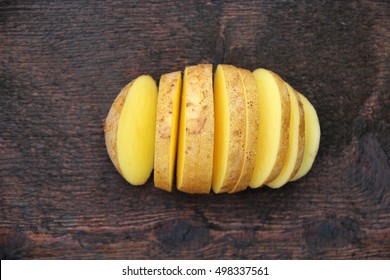 Raw sliced potatoes food. Potato background
