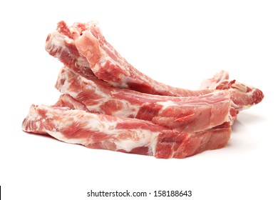 Raw Spare Ribs On White Background 