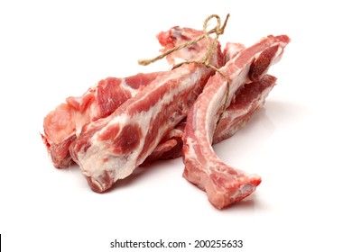 Raw Spare Ribs On White Background 