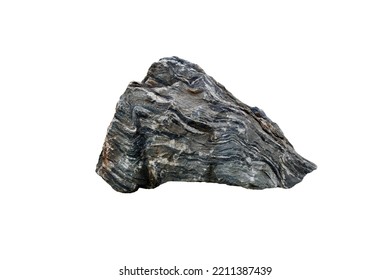 A Raw Specimen Of Gneiss Metamorphic Rock Stone Isolated On White Background. Rock Formed By High-grade Regional Metamorphism.