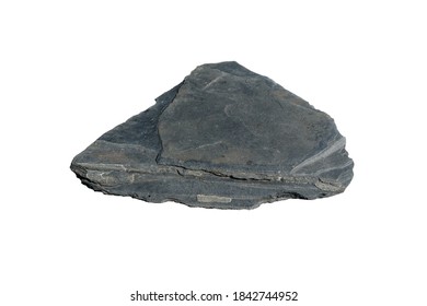 Raw Specimen Of Slate Metamorphic Rock Isolated On White Background. Slate Is A Fine-grained, Foliated.