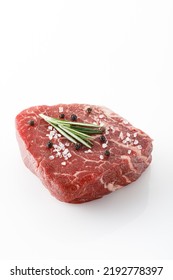 Raw Steak. Top View Of Filet Mignon Isolated On White Background