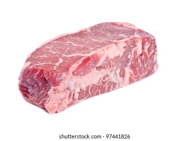 Raw Strip Loin Beef Steak Isolated On White