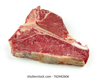 Raw T Bone Steak Isolated On White Background