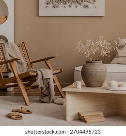 Raw textures and natural elements create a grounded aesthetic.