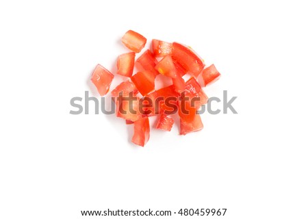 Raw tomato diced isolated in white background