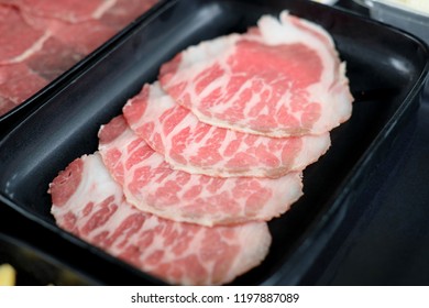 Raw Top Round Beef On Black Dish.steak.