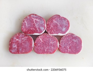 Raw Top Round Beef Steak Isolate On White Background