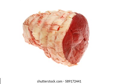 Raw Topside Of Beef Joint Isolated Against White