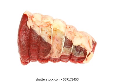 Raw Topside Of Beef Joint Isolated Against White