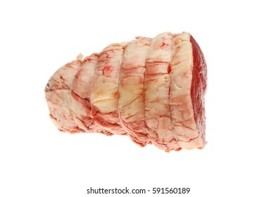 Raw Topside Of Beef Joint Isolated Against White