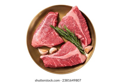 Raw Topside sirloin beef cut on steel plate with spices. Isolated on white background. - Powered by Shutterstock