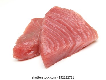 Raw Tuna Fish Steaks On White Background.