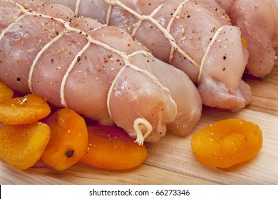 Raw Turkey Breast With Seasoning Rolled Up With Apricots Ready To Cook (Polish Cuisine)