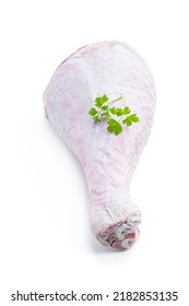 Raw Turkey  Drumstick Isolated On White 