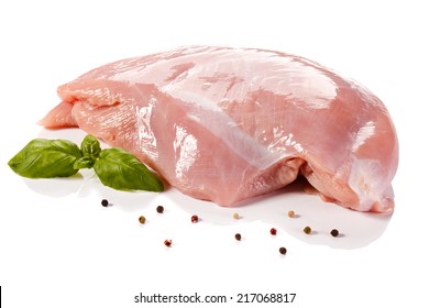 Raw Turkey Fillet On White Background