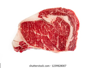 Raw Uncooked Prime Ribeye Boneless Steak Isolated On White Background