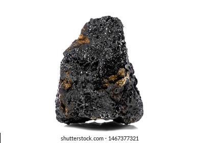 Raw and unrefined manganese ore in front of white isolated background, geology and mining 