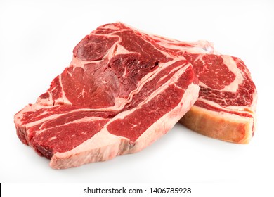 Raw Veal Steak Over White Background