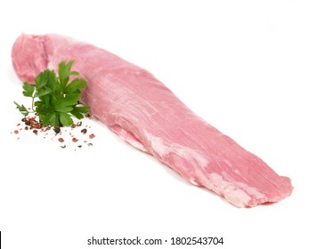 Raw Veal Tenderloin with Pepper isolated on white Background. - Shutterstock ID 1802543704