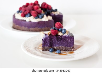 Raw vegan raspberry blueberry cheesecake - Shutterstock ID 343963247