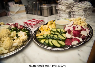 Raw Vegetable Tray With Cucumber Squash Radish Cauliflower And Dip.