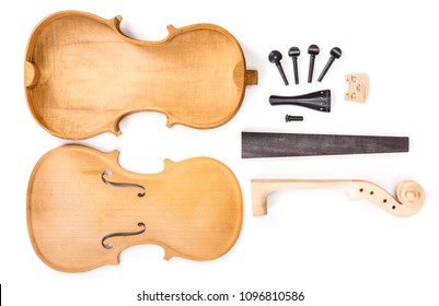 Raw violin parts on white background