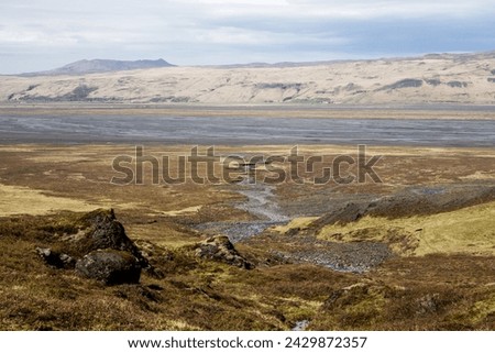 Raw volcanic landscape of the Thórsmörk (Þórsmörk) valley in South Iceland with Markarfljót river pool in the background.  Stock photo © 