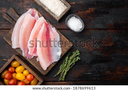 Similar – Foto Bild Food background with raw white radish with greens on light kitchen table with cutting board and knife, top view