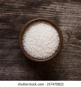 Raw White Rice In A Bowl - Top View