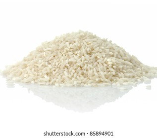 Raw White Rice , Close Up On White Background