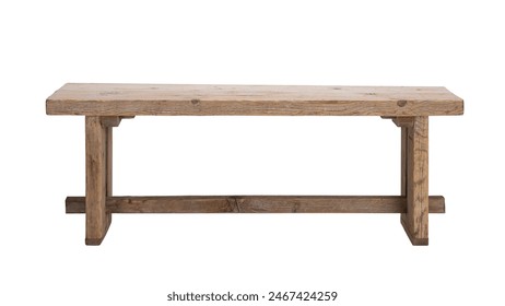 raw wooden bench, front view. isolated white background