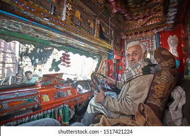 Rawalpindi, Pakistan, December 2008. Inside one of the typical decorated transport trucks of the country.