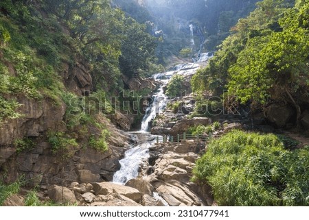 Rawana waterfall in a sunny day in Sri Lanka