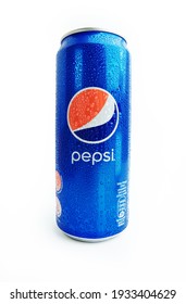 Rawang, Selangor, Malaysia - February 22, 2021 - Pepsi Classic in a can Isolated on white background. Coca Cola, Pepsi is the most popular carbonated soft drink beverages sold around the world