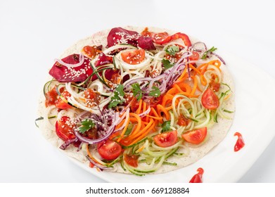 Raw,vegetarian Shawarma  Plate Isolated 