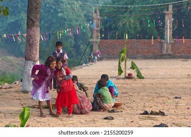 RAXAUL, INDIA: Unidentified Indian children on the street, circa November, 2021 in Raxaul, Bihar, India