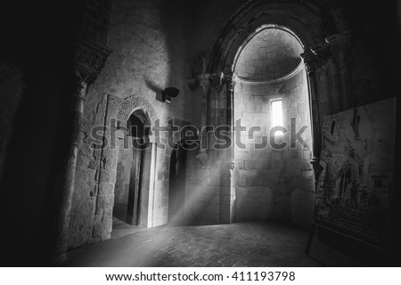 A RAY LIGHT IN A LITTLE CHURCH IN A LITTLE CASTE IN SICILY 